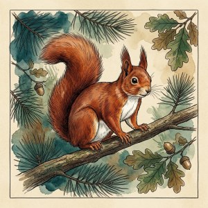 Getekende illustratie van een rode eekhoorn