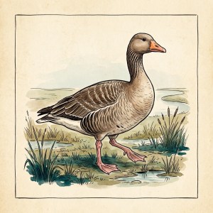 Getekende illustratie van een grauwe gans