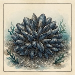 Getekende illustratie van mosselen
