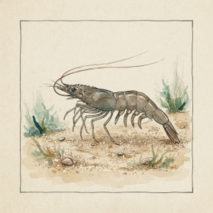 Getekende illustratie van een Noordzeegarnaal