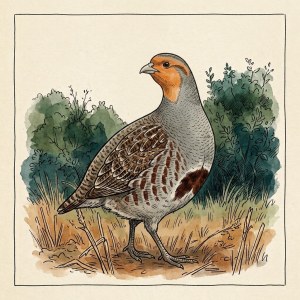 Getekende illustratie van een patrijs