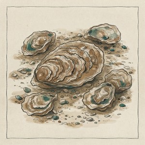 Getekende illustratie van een platte oester