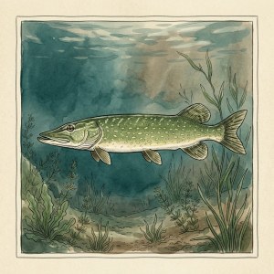 Getekende illustratie van een snoek