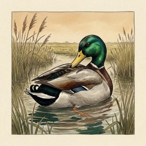 Getekende illustratie van een wilde eend
