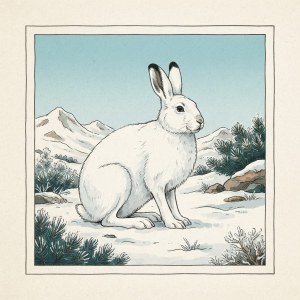 Drawn illustration of a mountain hare