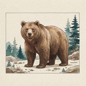 Drawn illustration of a brown bear