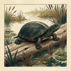Getekende illustratie van een Europese moerasschildpad