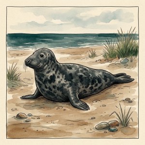 Getekende illustratie van een grijze zeehond