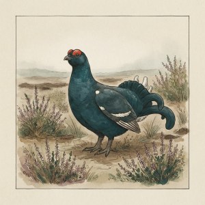 Getekende illustratie van een korhoen