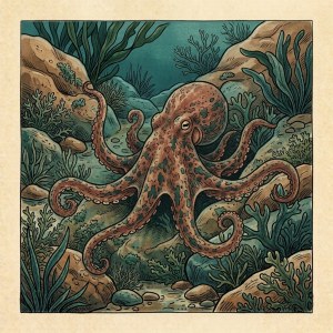 Getekende illustratie van een octopus