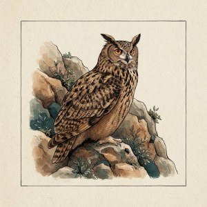Getekende illustratie van een oehoe