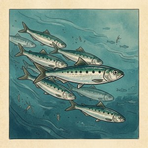 Getekende illustratie van een sardine