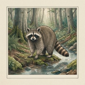 Drawn illustration of a raccoon