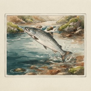 Getekende illustratie van een Atlantische zalm