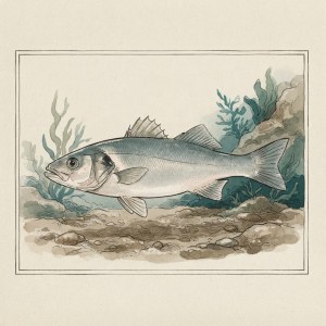 Drawn illustration of a European sea bass